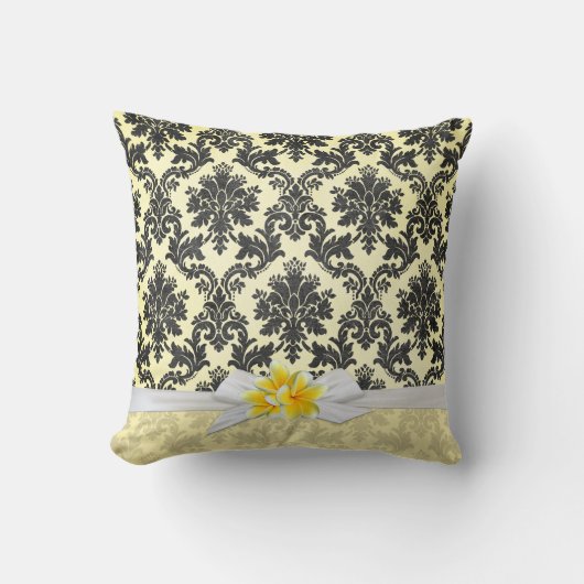 Plumeria jaune exotique Damask Coussin (Recto)