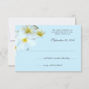 Plumeria on Blue Wedding Invitation Reply Cards RSVP Kaartje