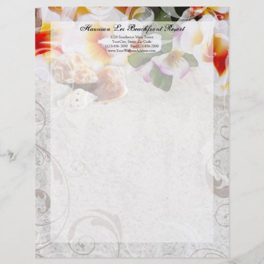 Plumeria Orchidee Lei / Sand Beach Letterhead Persoonlijk Briefhoofd (Voorkant)