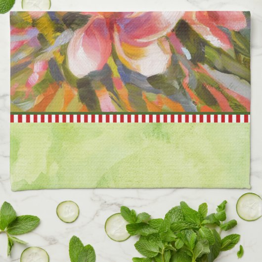 Plumeria rose Fleur Peinture Vert Serviette de cui (Plié)