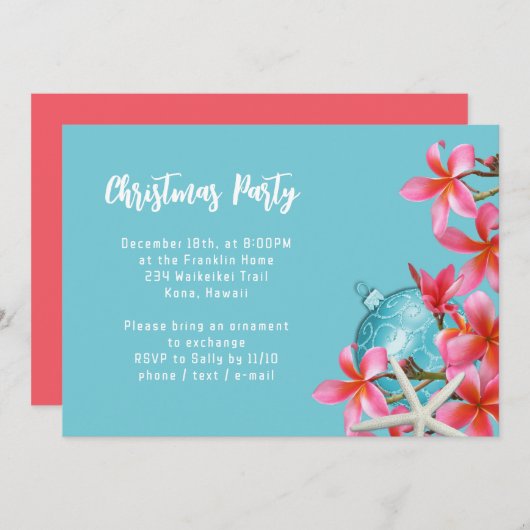 Plumeria rose Fleurs Noël Invitation (Devant / Derrière)