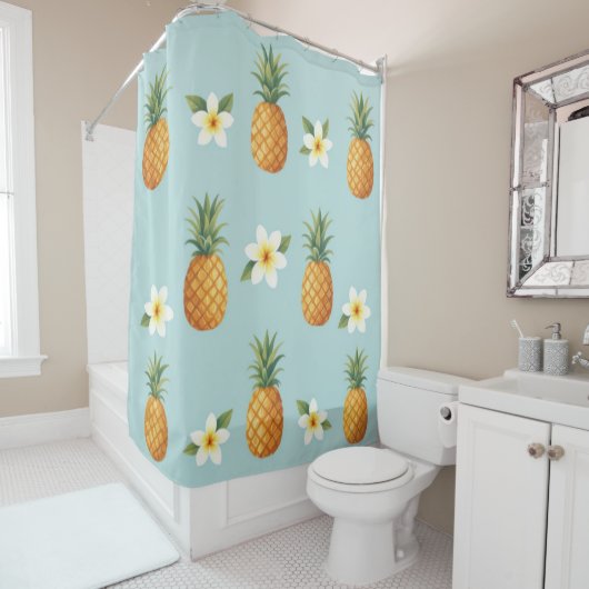 Plumeria's & Ananas Douchegordijn (In situ)