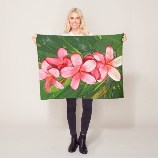 Plumerias roze fleece deken (In situ)