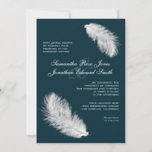 Plumes blanches Faire-part de mariage Turquoise fo