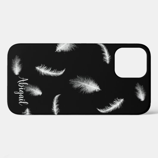 Plumes blanches sur Coque noir-coque iphone (Verso (horizontal))