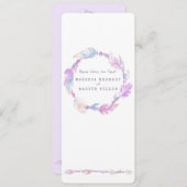 Plumes boho wreath aquarelle art violet menu (Devant / Derrière)