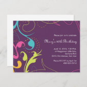 Plumes colorées Invitation - petit prune (Devant / Derrière)