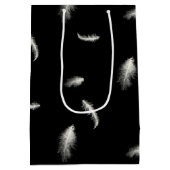 Plumes d'anniversaire sur sac cadeau moyen noir (Dos)