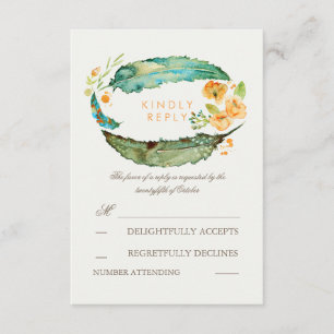 Plumes de Bohême Cartes RSVP de Mariage Turquoise