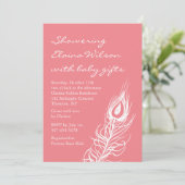 Plumes de corail Peacock Invitation Baby shower (Debout devant)