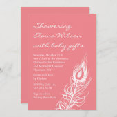 Plumes de corail Peacock Invitation Baby shower (Devant / Derrière)
