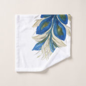 Plumes de paon bleu Aquarelle peinte à la main (Gant de toilette)