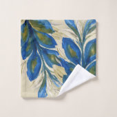 Plumes de paon bleu Aquarelle peinte à la main (Gant de toilette)