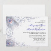 plumes de paon bleu invitations de mariage vintage (Devant / Derrière)