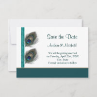 Plumes de paon bleu vert Invitation pour Sauvegard