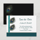 Plumes de paon bleu vert Invitation pour sauver la (Devant / Derrière)