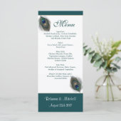 Plumes de paon bleu vert Menu Carte Rack (Debout devant)