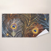 Plumes de paon doré : motif foncé. (Serviette de bain)