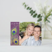 Plumes de paon Enregistrer la date Invitation Cart (Debout devant)