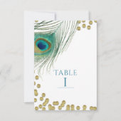 Plumes de paon et numéro de table Boho Glam or (Devant)