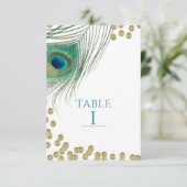 Plumes de paon et numéro de table Boho Glam or (Debout devant)