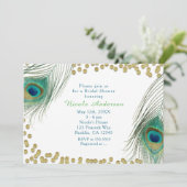 Plumes de paon et points d'or Boho Glam Invitation (Debout devant)