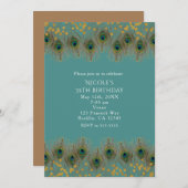 Plumes de paon & points dorés INVITATION DE TOUTE (Devant / Derrière)