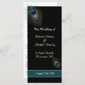 Plumes de paon sur le programme de mariage noir (Devant / Derrière)