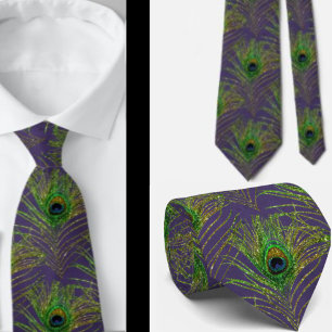 Plumes de paon violet or cravate cou