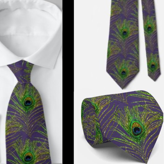 Plumes de paon violet or cravate cou