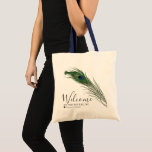Plumes de paquetage | Sac fourre-tout à thème<br><div class="desc">Sacs fourre-tout mariages correspondants pour la suite mariage en plumes paon avec vos informations uniques de jour de mariage.</div>