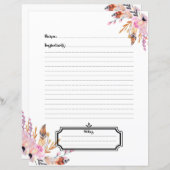 Plumes de sauce rose pâle blanc feuille de recette (Devant / Derrière)