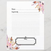 Plumes de sauce rose pâle blanc feuille de recette (Devant)