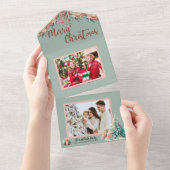 Plumes de saumon rose et vert Carte de Noël photo (Déchirure)