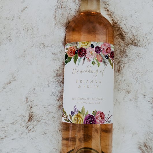 Plumes d'or Boho Mariage Tropical Étiquettes de vi