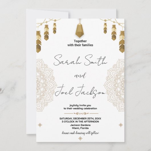 Plumes d'or et mariage d'art Invitations (Devant)