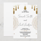 Plumes d'or et mariage d'art Invitations (Devant / Derrière)