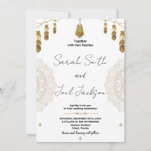 Plumes d'or et mariage d'art Invitations