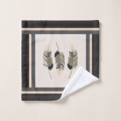 Plumes en crème, gris et noir (Gant de toilette)