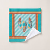 Plumes en Turquoises stries et couleurs du désert. (Gant de toilette)