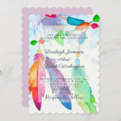 Plumes et perles faire-part de mariage de saumons (Devant / Derrière)