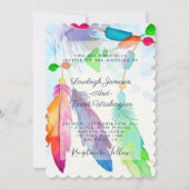 Plumes et perles faire-part de mariage de saumons (Devant)