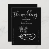Plumes Florales Faire-part de mariage noir et blan (Devant / Derrière)
