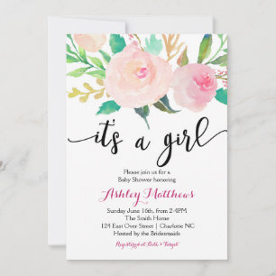 Plumes florales Invitation Baby shower floral