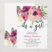 Plumes florales Invitation Baby shower floral (Devant / Derrière)