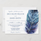 Plumes Invitations Mariage Bleu Et Violet (Devant)