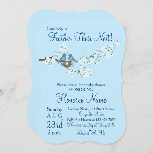 Plumes leur nid Petits oiseaux Douche Invitation (Devant / Derrière)