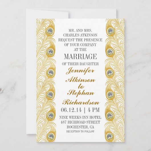 plumes paon classique invitations blanches de mari (Devant)