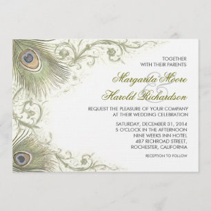 plumes paon invitations de mariage vintage