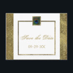 Plumes Peacock Blanc et Or Enregistrer la carte Da<br><div class="desc">Cette plume de paon blanc et or enregistrer la date carte postale correspond aux invitations de mariage indiquées ci-dessous. Si vous avez besoin d'autres articles correspondants,  veuillez envoyer votre demande par courriel à niteowlstudio@gmail.com.</div>